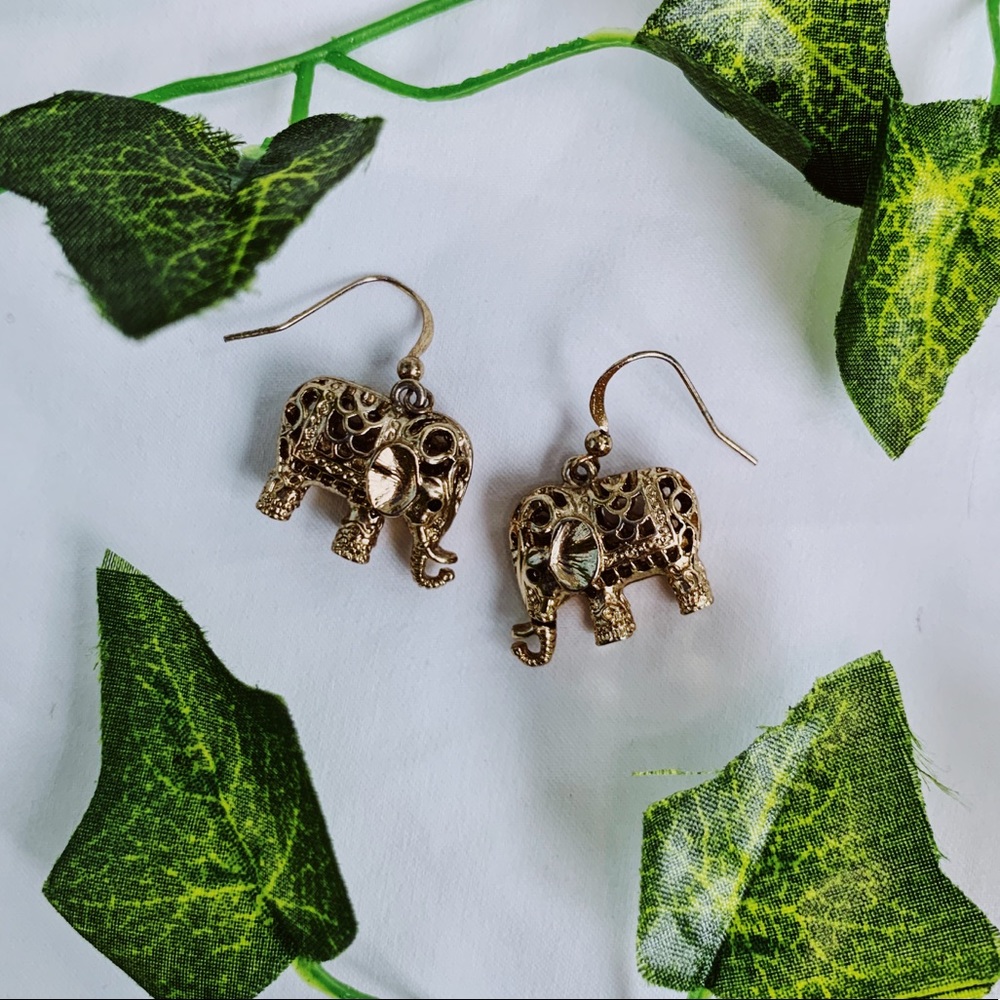 Gold Hindi Elephant Earrings